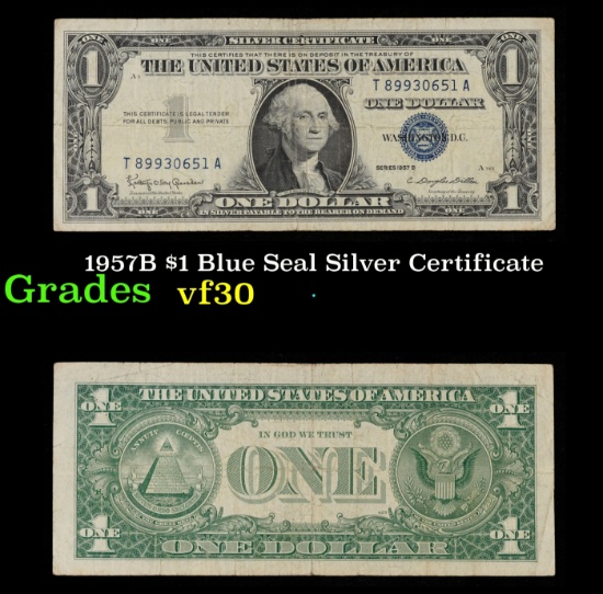 1957B $1 Blue Seal Silver Certificate Grades vf++