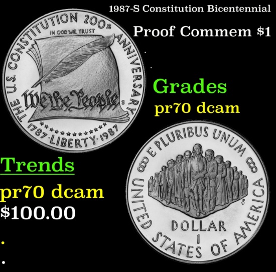 1987-S Constitution Bicentennial Proof Modern Commem Dollar $1 pr70 dcam SEGS