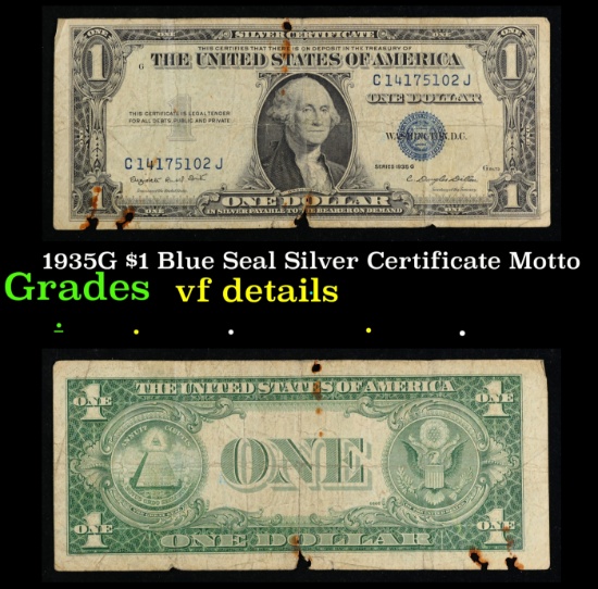 1935G $1 Blue Seal Silver Certificate Grades vf details Motto