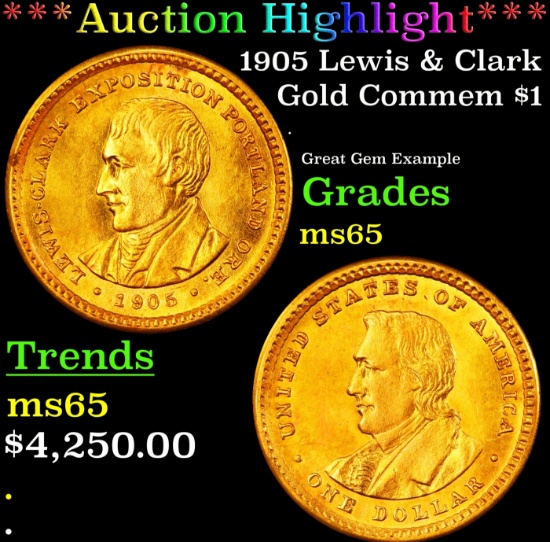 *Highlight* 1905 Lewis & Clark Gold Commem Dollar 1 ms65 SEGS (fc)