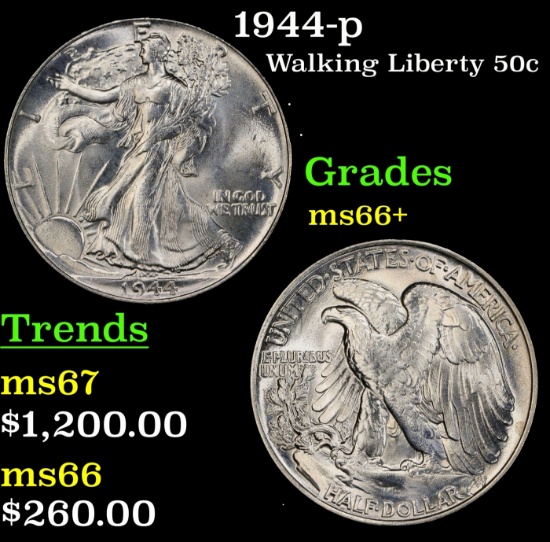 1944-p Walking Liberty Half Dollar 50c Grades GEM++ Unc