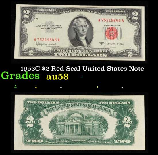 1953C $2 Red Seal United States Note Grades Choice AU/BU Slider