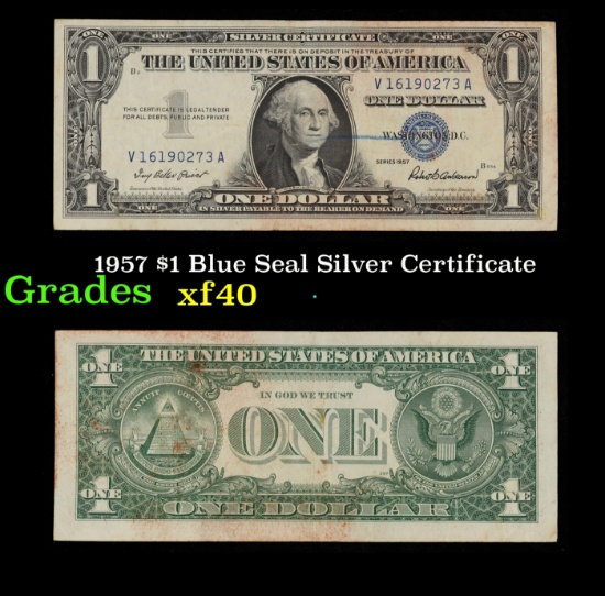 1957 $1 Blue Seal Silver Certificate Grades xf
