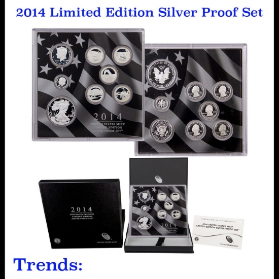 RARE 2014 United States Mint Limited Edition Silver Proof Set 8 coins, Over 2.25oz Of Silver low min