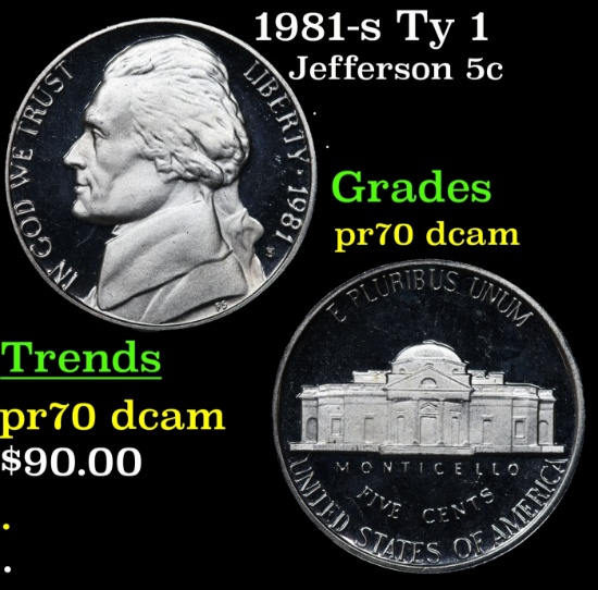 1981-s Ty 1 Proof Jefferson Nickel 5c pr70 dcam SEGS