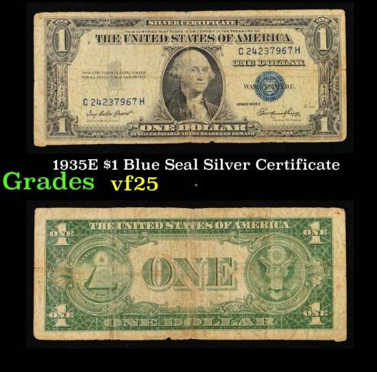 1935E $1 Blue Seal Silver Certificate Grades vf+