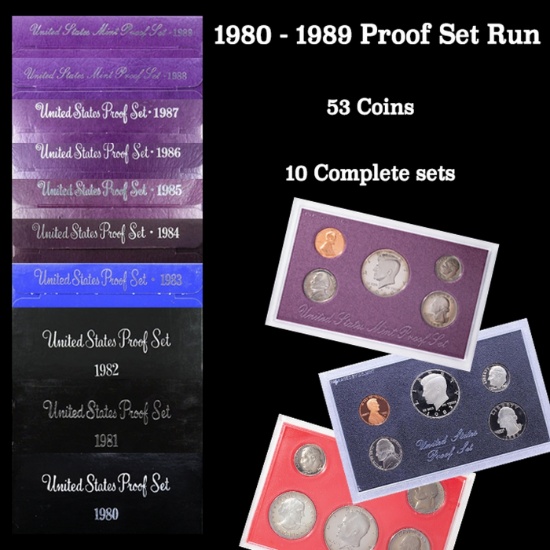 *Highlight* 1980-1989 Proof Set Run 53 Coins 10 Complete Sets (fc)