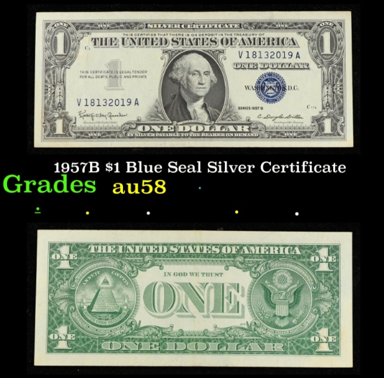 1957B $1 Blue Seal Silver Certificate Grades Choice AU/BU Slider