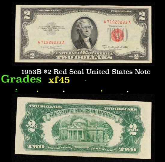 1953B $2 Red Seal United States Note Grades xf+