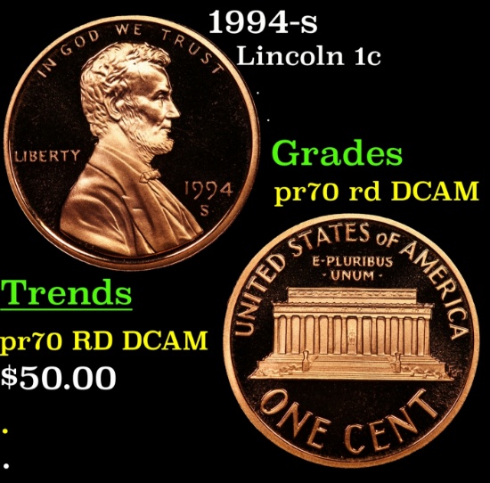1994-s Proof Lincoln Cent 1c pr70 rd DCAM SEGS