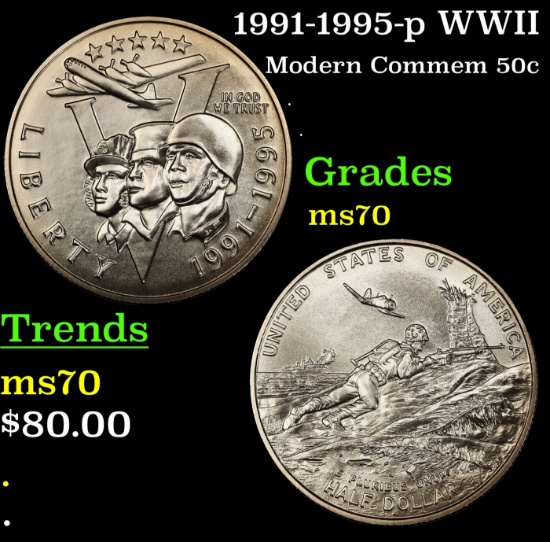 1991-1995-p WWII Modern Commem Half Dollar 50c ms70 SEGS