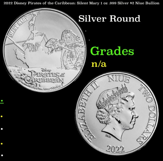 2022 Disney Pirates of the Caribbean: Silent Mary 1 oz .999 Silver $2 Niue Bullion