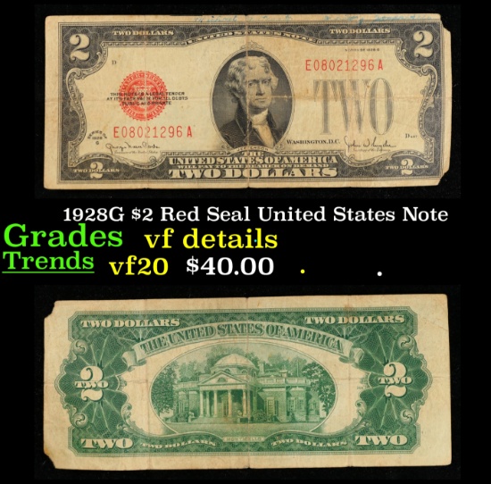1928G $2 Red Seal United States Note Grades vf details