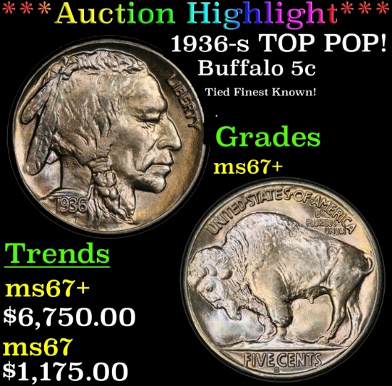 *Highlight* 1936-s Buffalo Nickel TOP POP! 5c ms67+ SEGS (fc)