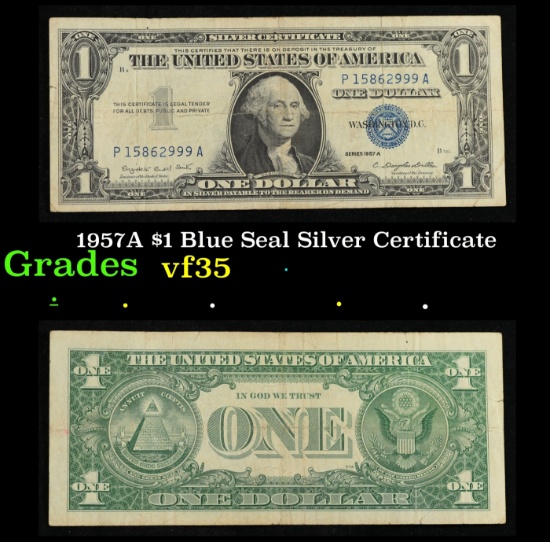 1957A $1 Blue Seal Silver Certificate Grades vf++