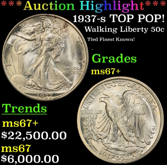 *Highlight* 1937-s Walking Liberty Half Dollar TOP POP! 50c ms67+ SEGS (fc)
