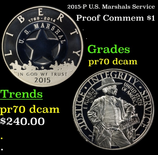 2015-P U.S. Marshals Service Proof Modern Commem Dollar $1 pr70 dcam SEGS
