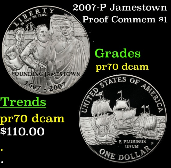 2007-P Jamestown Proof Modern Commem Dollar $1 pr70 dcam SEGS