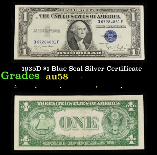 1935D $1 Blue Seal Silver Certificate Grades Choice AU/BU Slider