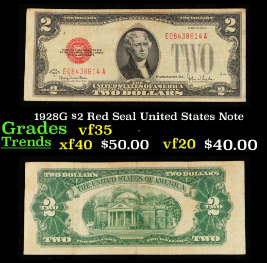 1928G $2 Red Seal United States Note Grades vf++