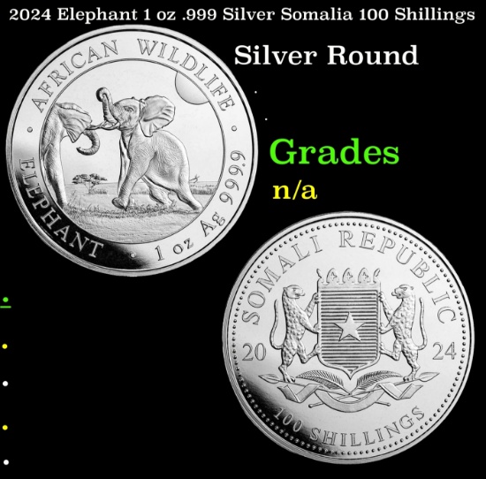 2024 Elephant 1 oz .999 Silver Somalia 100 Shillings