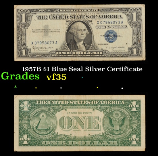 1957B $1 Blue Seal Silver Certificate Grades vf++