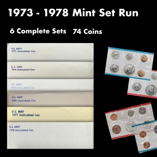1973-1978 Mint Set Run 74 Coins 6 Complete Sets