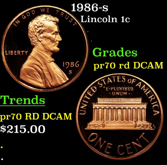 1986-s Proof Lincoln Cent 1c pr70 rd DCAM SEGS