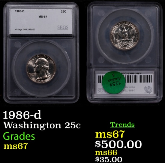1986-d Washington Quarter 25c ms67 SEGS