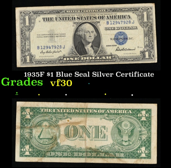 1935F $1 Blue Seal Silver Certificate Grades vf++