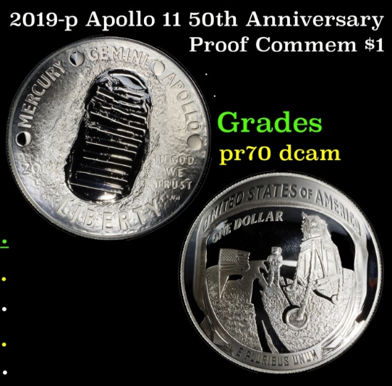 2019-p Apollo 11 50th Anniversary Proof Modern Commem Dollar $1 pr70 dcam SEGS