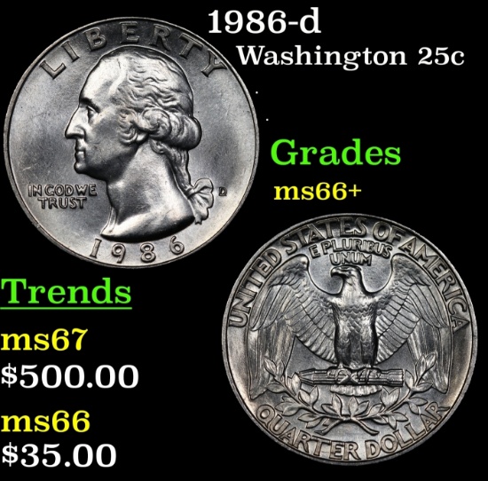 1986-d Washington Quarter 25c Grades GEM++ Unc