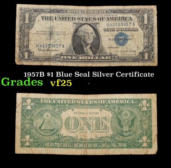 1957B $1 Blue Seal Silver Certificate Grades vf+