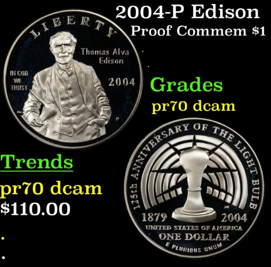 2004-P Edison Proof Modern Commem Dollar $1 pr70 dcam SEGS