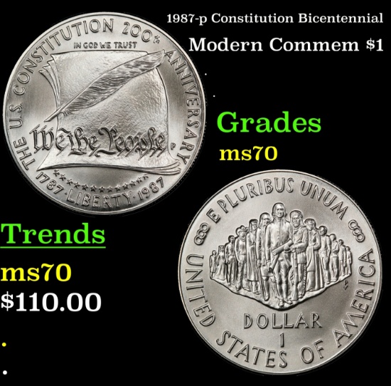 1987-p Constitution Bicentennial Modern Commem Dollar $1 ms70 SEGS