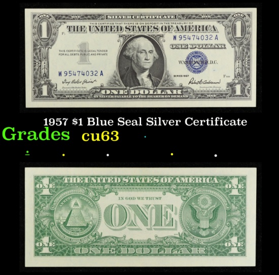 1957 $1 Blue Seal Silver Certificate Grades Select CU