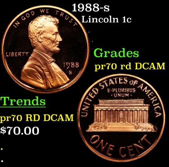 1988-s Proof Lincoln Cent 1c pr70 rd DCAM SEGS