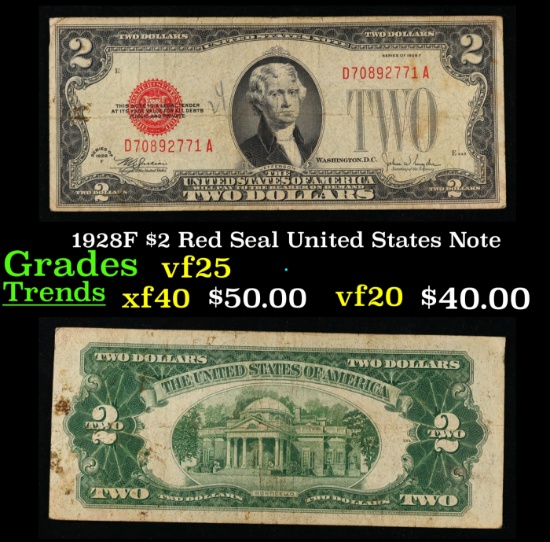 1928F $2 Red Seal United States Note Grades vf+