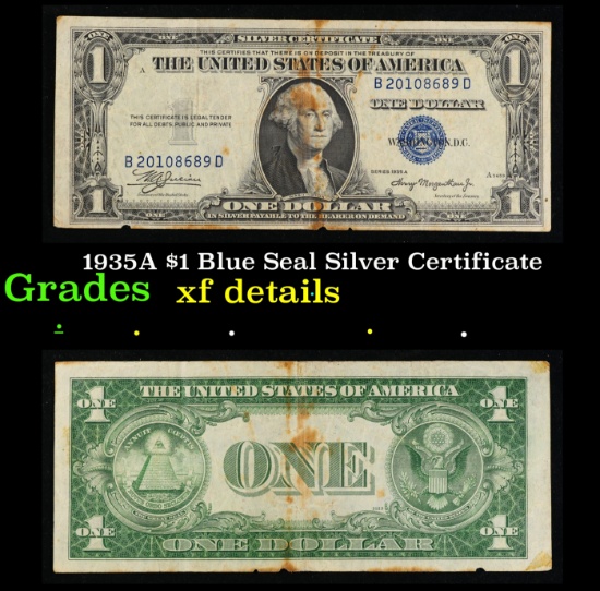 1935A $1 Blue Seal Silver Certificate Grades xf details