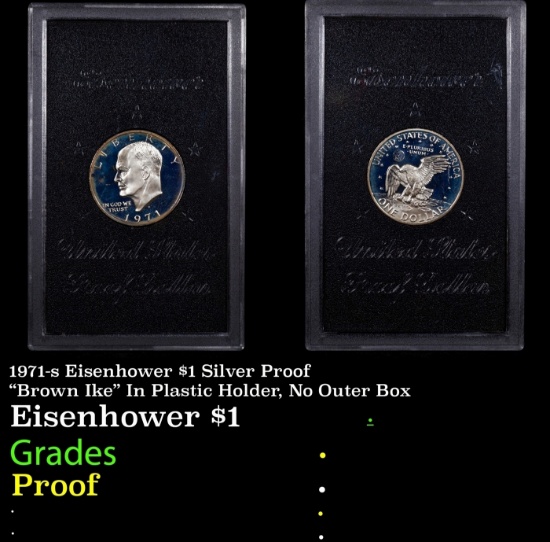 1971-s Eisenhower $1 Silver Proof "Brown Ike" In Plastic Holder, No Outer Box Proof Eisenhower Dolla