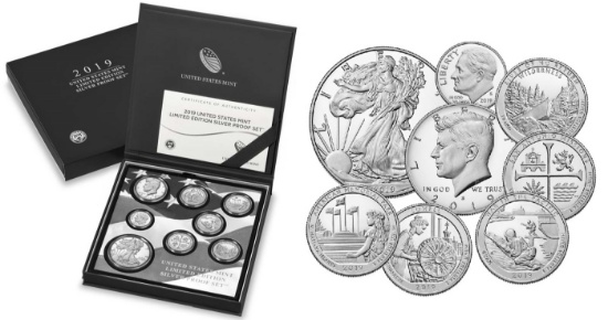 RARE 2019 United States Mint Limited Edition Silver Proof Set 8 coins, Over 2.25oz Of Silver low min