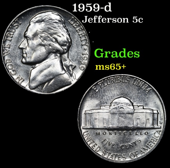 1959-d Jefferson Nickel 5c Grades GEM+ Unc