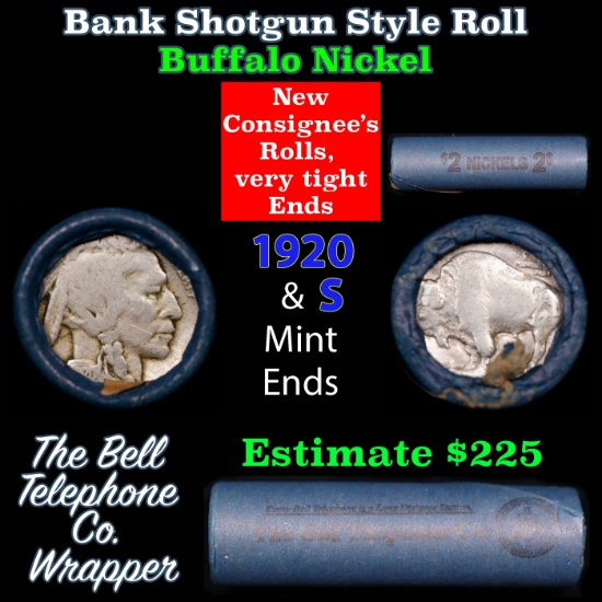 Buffalo Nickel Shotgun Roll in Old Bank Style 'Bell Telephone' Wrapper 1920 & s Mint Ends