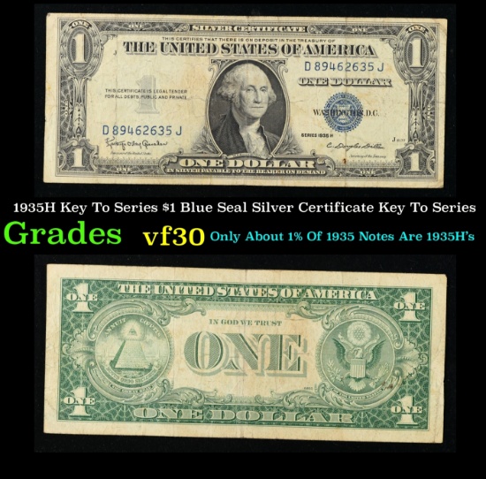 1935H $1 Blue Seal Silver Certificate Grades vf++