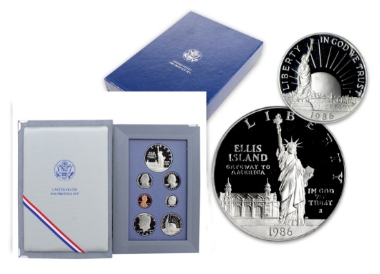 1986 United States Mint Prestige Proof Set 7 Coins W/ Box & COA