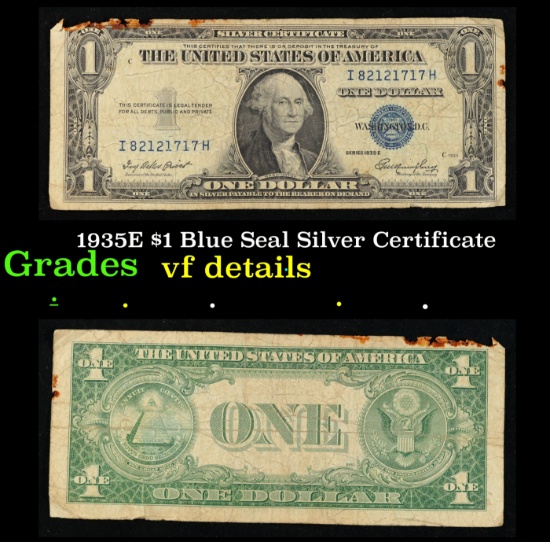 1935E $1 Blue Seal Silver Certificate Grades vf details