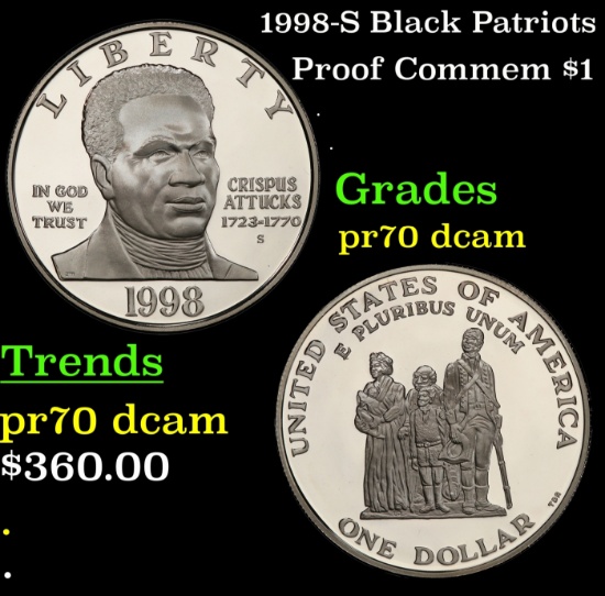 1998-S Black Patriots Proof Modern Commem Dollar $1 pr70 dcam SEGS
