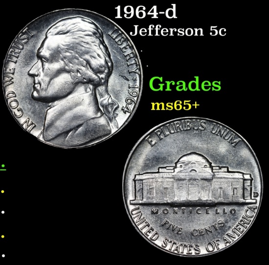 1964-d Jefferson Nickel 5c Grades GEM+ Unc