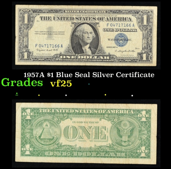 1957A $1 Blue Seal Silver Certificate Grades vf+