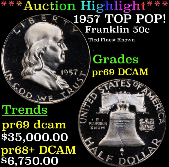 *Highlight* 1957 Proof Franklin Half Dollar TOP POP! 50c pr69 DCAM SEGS (fc)